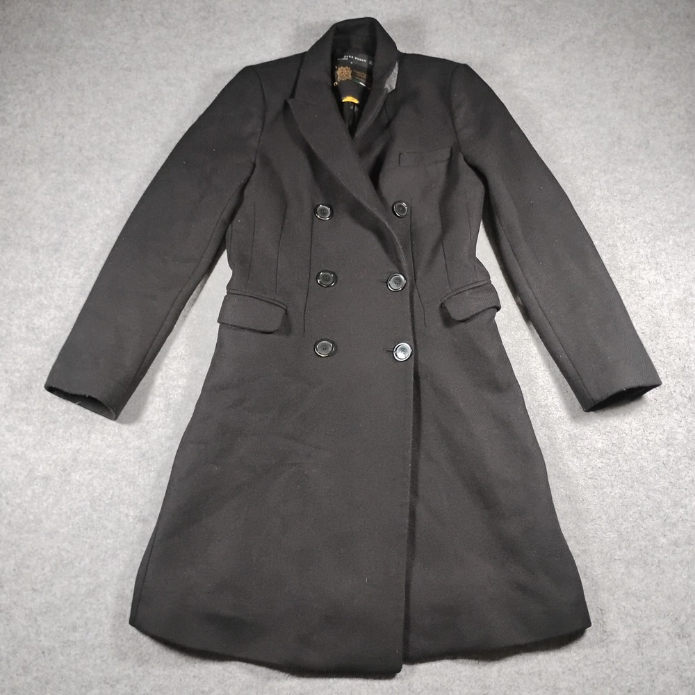Zara Woman Black Manteco Wool Blend Double Breasted Overcoat Size S